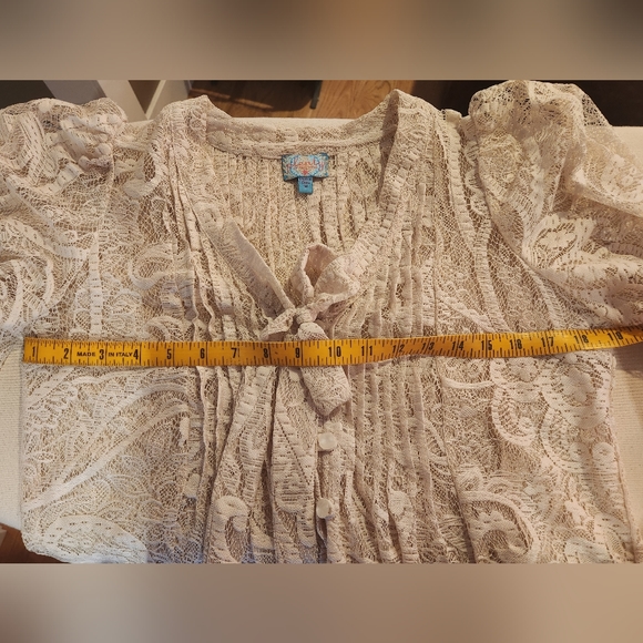 Plenty by Tracy Reese Cream Lace Button Up Blouse sz M Neck Tie Boho Victorian - Picture 7 of 7